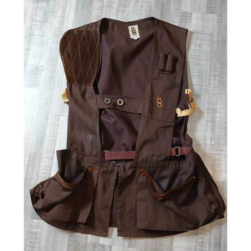 Vtg Bob Allen Sportswear Shooting Vest Mens L Brown Padded Shoulder Hunting trap